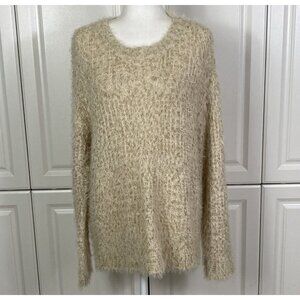Soft Surroundings Sweater Womens XL Eyelash Pullover Metallic Gold Beige Soft